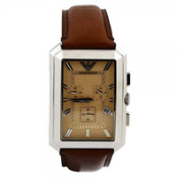 Buy Armani Watches Classic Genuine brown leather Mens Chronograph Watch AR0473 online
