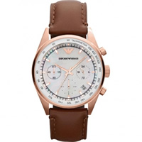 Buy Armani Watches Classic Brown Leather Ladies Chronograph Watch AR5996 online