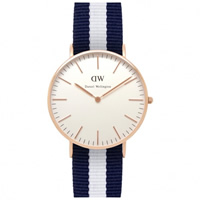 Buy Daniel Wellington 0503DW Classic Nato Glasgow Ladies Blue and White Nylon Watch online