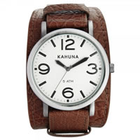 Buy Kahuna Watches KUC-0053G Mens Brown Stainless Steel Genuine Leather Cuff Strap Watch online