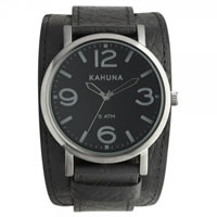 Buy Kahuna Watches KUC-0056G Mens Stainless Steel Black Genuine Leather Cuff Strap Watch online