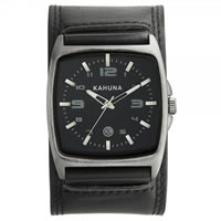 Buy Kahuna Watches KUC-0032G Mens Stainless Steel Black Genuine Leather Broad Strap Watch online