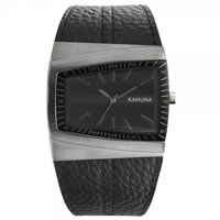 Buy Kahuna Watches KUS-0070G Mens Ion plated S-S Black Genuine Leather Watch online