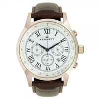 Buy Kennett Watches WSAVGOLWHBR Gents Savro Gold Tone & Brown Watch online