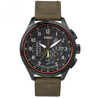 Buy Timex Watches Khaki Green leather Gents Intelligent Quartz Linar Chronograph Watch T2P276 online