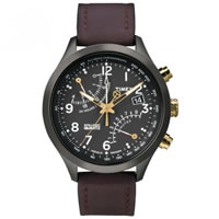 Buy Timex Watches Brown Leather Gents Fly-Back Chronograph Quartz Watch T2N931 online