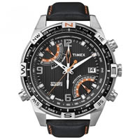 Buy Timex Watches Black Leather Gents Fly-Back Chronograph Intelligent Quartz Watch T49867 online