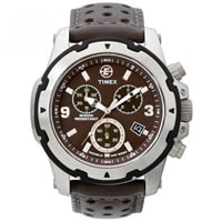 Buy Timex Watches Dark Brown Leather Strap Gents Expedition Rugged Chronograph Watch T49627 online