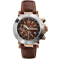 Buy Gc Gents Chronograph Brown Leather Strap Watch 45003G1 online