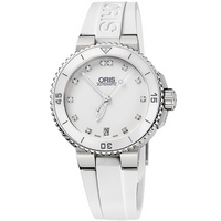 Buy Oris Ladies Aquis Date White Stone Set Dial Rubber Strap Watch 73376524191RS online