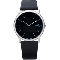 Buy Skagen Gents Black Leather Steel Watch 858XLSLB online