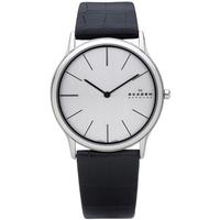 Buy Skagen Gents Black Leather Steel Watch 858XLSLC online