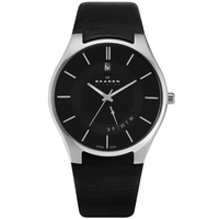 Buy Skagen Gents Black Leather Strap Watch 989XLSLB online