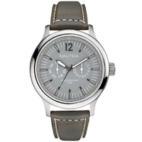 Buy Nautica Gents NCT 150 Grey Leather Strap Watch A13551G online