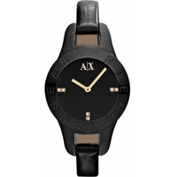 Buy Armani Exchange Ladies Smart Black Leather Strap Watch AX4125 online