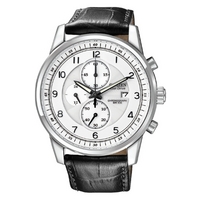 Buy Citizen Gents Sports Chronograph Black Leather Strap Watch CA0331-05A online