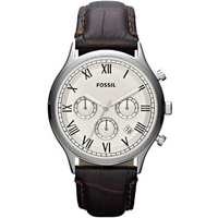 Buy Fossil Gents White Dial Brown Leather Strap Chronograph Watch FS4738 online