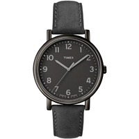 Buy Timex Gents Analogue Black Leather Strap Watch T2N956 online