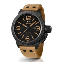 Buy T W Steel Canteen Automatic 50mm Brown Leather Strap Watch TWA203 online
