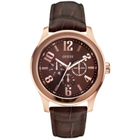 Buy Guess Gents Rose Gold Tone Leather Strap watch W0008G3 online