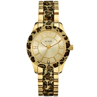 Buy Guess Ladies Gold Tone Leopard Print Watch W0014L2 online