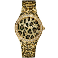 Buy Guess Ladies Gold Tone Leopard Print Bracelet Stone Set Watch W0015L2 online