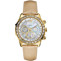 Buy Guess Cream Leather Strap Gold Tone Steel Case Watch W0017L2 online