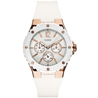 Buy Guess Ladies Gold Tone White Rubber Strap Watch W10614L2 online