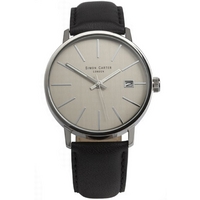 Buy Simon Carter Gents Black Leather Strap Watch WT1905G online