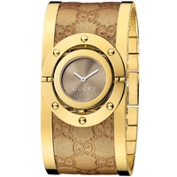 Buy Gucci Ladies G Line Gold Tone And Leather Bangle Watch YA112434 online