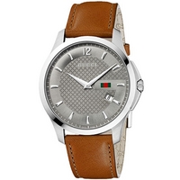 Buy Gucci G-Timeless Gents Brown Leather Strap Watch YA126302 online