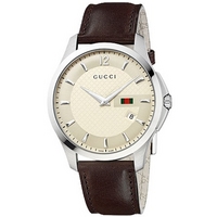 Buy Gucci G-Timeless Gents Brown Leather Strap Watch YA126303 online