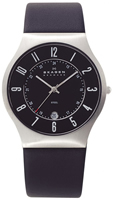 Buy Mens Skagen Black Leather Steel Watch online