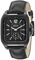 Buy Mens Black Dkny Leather Strap Watch online