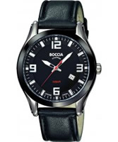 Buy Boccia Mens Titanium Sapphire Crystal Black Leather Strap Watch online