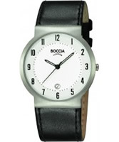 Buy Boccia Mens Titanium Black Leather Strap Watch online