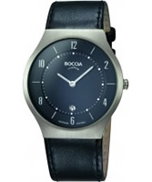 Buy Boccia Mens Titanium Sapphire Crystal Black Leather Strap Watch online