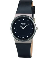 Buy Boccia Ladies Titanium Black Leather Strap Watch online