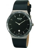 Buy Boccia Mens Titanium Sapphire Crystal Black Leather Strap Watch online