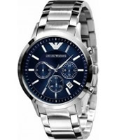 Buy Emporio Armani Mens Blue Silver Renato Chronograph Watch online