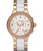 Buy DKNY Ladies Ceramix Chronograph Rose Gold Watch online