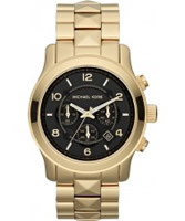 Buy Michael Kors Ladies Black and Gold Pyramid Runway Watch online