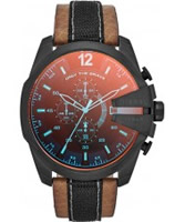 Buy Diesel Mens Mega Chief Tan Leather Strap Watch online