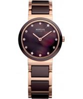 Buy Bering Time Ladies Ceramic Brown Rose Gold Watch online