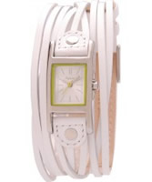 Buy Kahuna Ladies White Leather Multi Thong Bracelet With Square Stainless Steel Head Casing And White Dial Green Detail Watch online