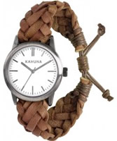 Buy Kahuna Mens Brown Woven Leather Friendship Watch online