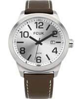 Buy French Connection Mens Silver Brown Leather Watch online