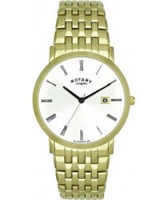 Buy Rotary Mens White Dial Gold Plated Steel Bracelet Watch online