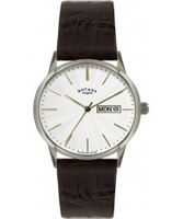 Buy Rotary Mens White and Brown Leather Watch online