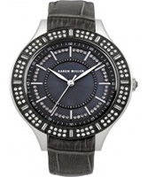 Buy Karen Millen Ladies Black Leather Stone Set Watch online